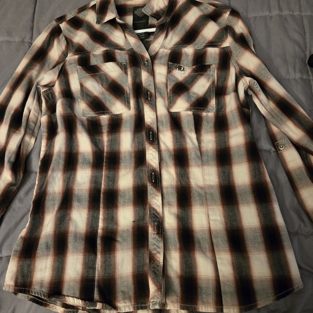 Harley-Davidson Brown and Cream Plaid Shirt
